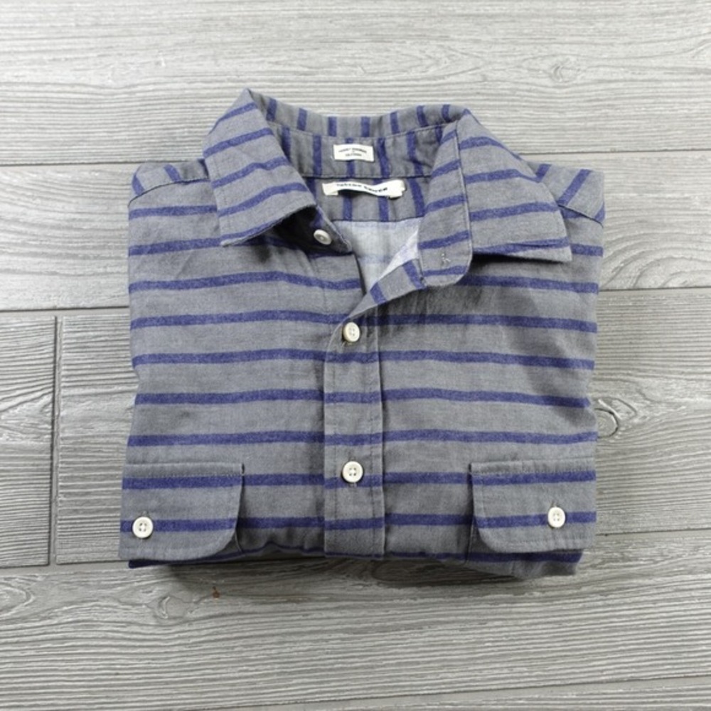 Taylor Stitch Gray‎ Blue Striped Flannel Button Down Shirt Men's Size 40